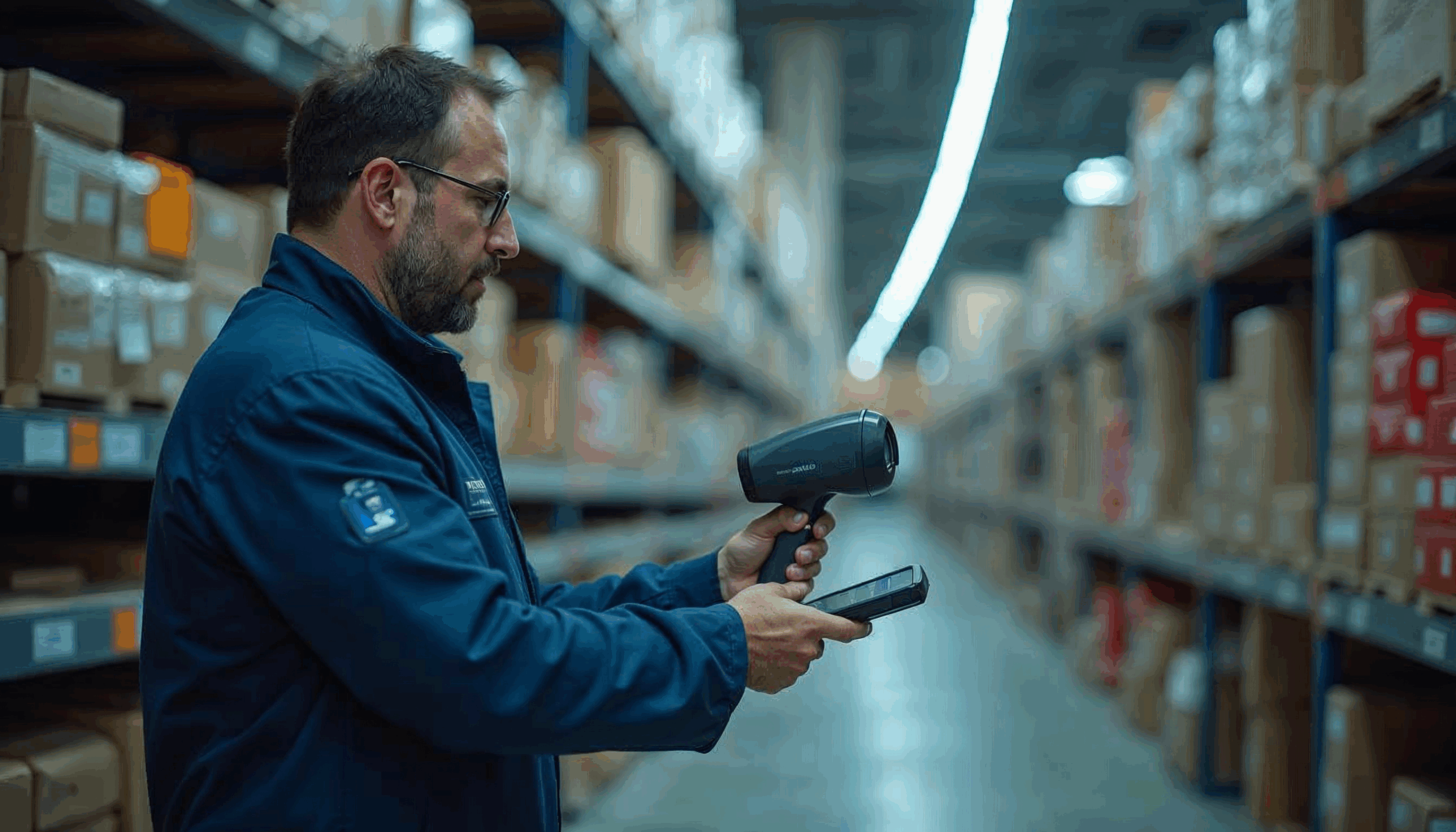 Guys using RFID to scan his products Guys using RFID to scan his products