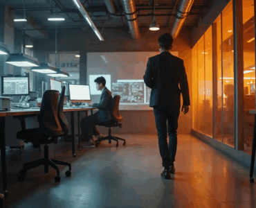 Guy walking out of office